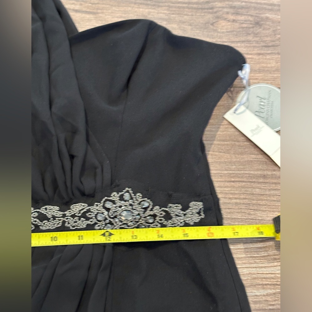 NWT! Pearl Georgina Chapman By Marchesa Black Pleated One Shoulder Cocktail - Picture 3 of 11